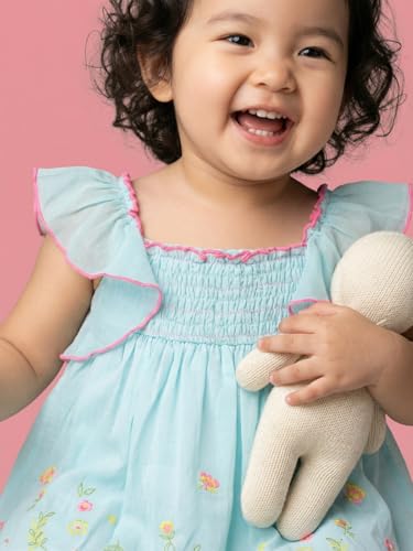 Image of Nautinati Baby Girls Trendy Fit & Flare Frock with Styled Sleeves | Age 0-3 Years