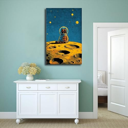 Chat astronaute tableau rétro science-fiction grand format pour chambre - 4