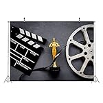 BELECO 7x5ft Fabric Movie Theme Backdrop for Photography Golden Movie Award Statue with Film Reel Video Tape and Clapper Board Background for Movie Night Theme Party Decorations Portrait Photo Props - Image 4