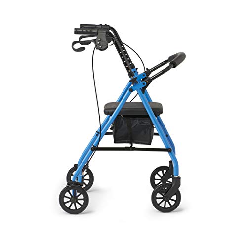 Medline Mobility Lightweight Folding Steel Rollator Walker With 6-Inch Wheels, Adjustable Seat And Arms, Light Blue #TOP4