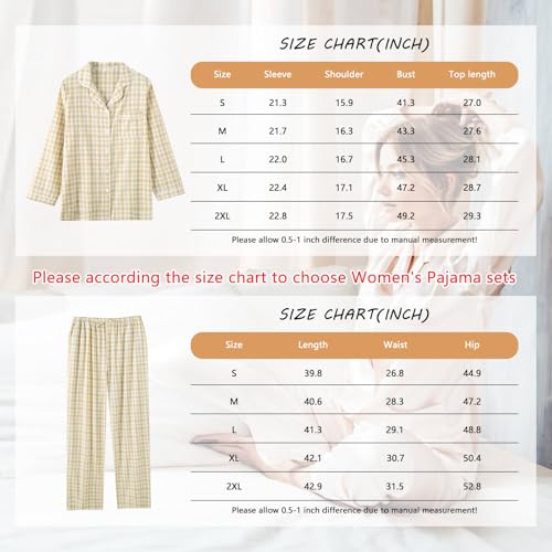 Image of STMAHER Women's 2 Piece Cotton Pajama Sets Long Sleeve Sleepwear Button Down Soft Lightweight Pj Pants Set With Pockets