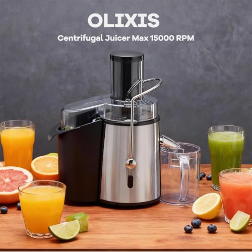 Image of OLIXIS Centrifugal Juicer Machines, 700W Juice Extractor with 3 inch Feed Chute for Whole Vegetable and Fruit, Electric Juicer with Dual-Speed Quick Juicing, Easy to Clean, BPA-Free, Silver