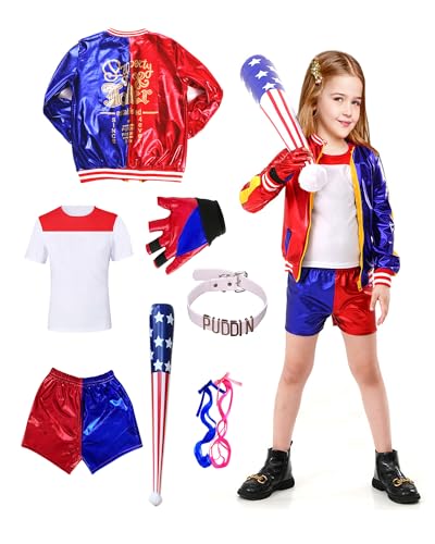 ATOWORLD Costume Kids Girls 11-12 Years Outfit Fancy Dress Suit with Top Jacket T-Shirt Shorts Gloves Accessories Costume Kids Girls for Halloween Cosplay Dress Up