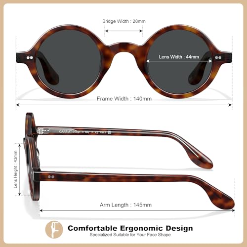 CARFIA Retro Acetate Small Face Polarized Sunglasses for Men Cool Classic Round Sun Glasses CA25014