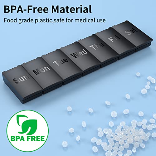 2 Pack Weekly Pill Organizer, Large Daily Vitamin Pill Box,Portable Travel Friendly 7 Day Pill Containers Medicine Holder,Handbag Outdoor Camping Small Pill Case For Supplements Fish Oil(Black+Blue) #TOP4