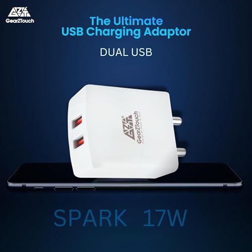 Image of GEARZTOUCH New 17W Quick Charge 3.1A Dual Port Fast Mobile Charger Adapter USB Travel Charger Compatible with All Smartphones- Samsung, Realme, Redmi, Oppo,Vivo (White) Spark3 Dual