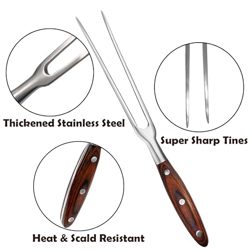 BOHK Heavy Duty Stainless Steel Carving Fork 11.6 Inch BBQ Meat Fork & Serving Fork for Cooking Roasting Meat Shredding (Wood Handle)