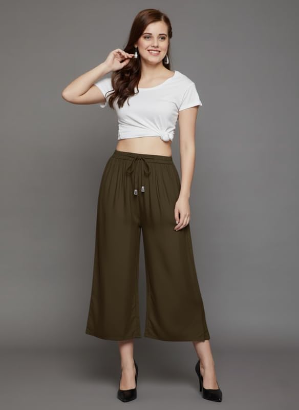 Image of Super Soft Viscose Rayon Flared Palazzo Pants for Women Stylish Wide Leg Straight Relaxed Fit Casual Ethnic Office Wear
