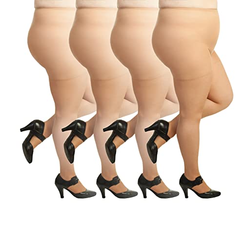 Image of Silky Toes Plus Size 20D Sheer Pantyhose for Women | 1-4 Pairs Durable Queen Tights with Reinforced Toe, High-Waist Stockings