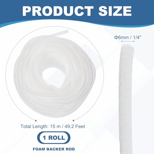 Image of PATIKIL 1 /4 Inch x 49 Feet Backer Rod for Gaps and Joints, Foam Rope Caulk Crack Joint Filler Roll Seal Weather Strip for Home Construction Car, White