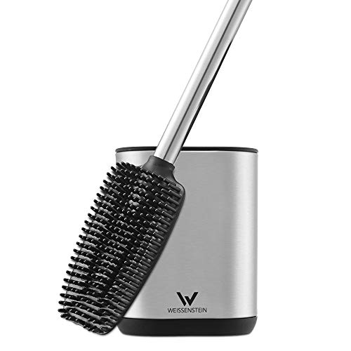 WEISSENSTEIN Brosse WC Plate en Silicone avec Support en INOX - A Suspendre ou Poser Au Sol - Balai Flexible Et Souple - sans Rayures - Nettoyage Propre Et Efficace Cover