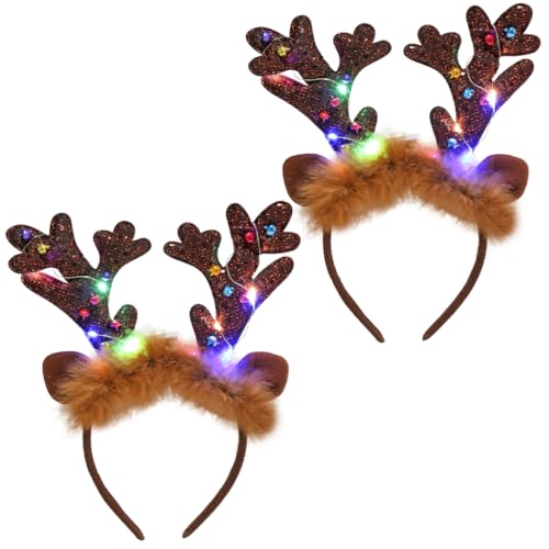 Meleager 2 Stück Geweih Haarreif mit LED,Weihnachten Beleuchtete...