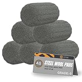 GTSE Stahlwolle Pads, Packung mit 48, Metallfasern Grad 0, Extra feine Stahlwolle aus Gewebe, Schädlingsbekämpfung, Lochabdeckungen, Wandfüllung, Metallpolieren, Vielseitiges Reinigungs- und Schleifwe