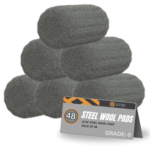 GTSE Stahlwolle Pads, Packung mit 48, Metallfasern Grad 0, Extra feine Stahlwolle aus Gewebe, Schädlingsbekämpfung, Lochabdeckungen, Wandfüllung, Metallpolieren, Vielseitiges Reinigungs- und Schleifwe