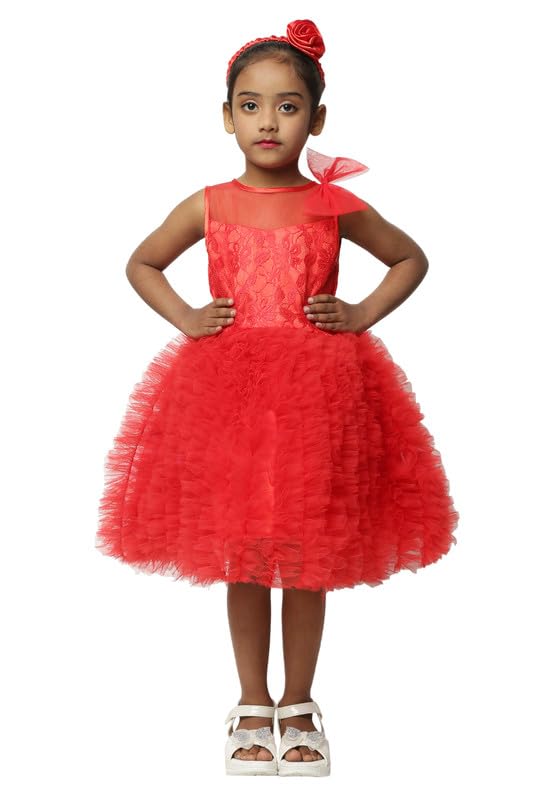 Image of SOFYANA Baby Girl Fluffy Flower Kid Red Bow Cake Lace Christmas Tutu Frock Birthday Party New Year Princess Dress for Girls Clothes 2-3 Years Kidswear