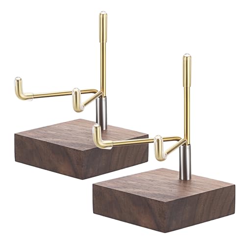 Hipiwe 2Pcs Small Display Stand Adjustable Metal Arms and Wooden Base - Decorative Plates Display Stand Easel Holder for Crystal Fossil Slice Coral Geodes Rock Mineral Agate, 2