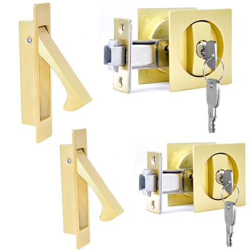 Dontay Juego de 2 Cerraduras para Puerta Corredera con Manija y Llave, Tirador Empotrado para Puertas Correderas de 1 3/8” a 2 3/16” de Grosor miniatura 1