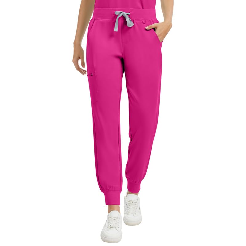 Image of Kitmaz Scrub Pants for Women - Mid Rise 4-Way Stretch Anti-Wrinkle Slim Fit Jogger Pants, Drawstring & 5 Pockets