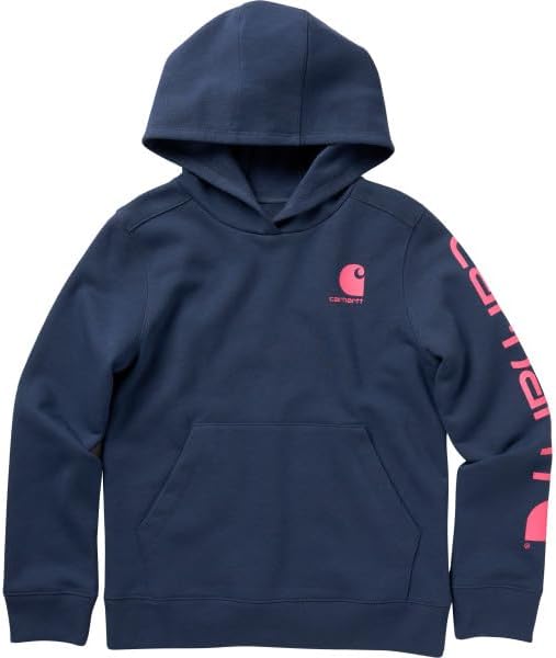 Carhartt Little Big Girls, Toddler Knit Long Sleeve Hoodedneck Sweatshirt, Dark Denim, Little Kid size 6. US