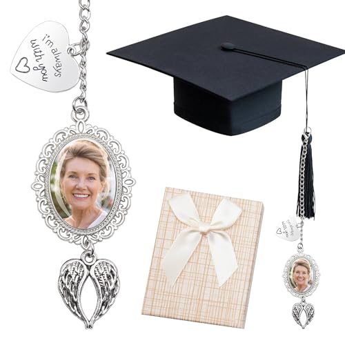Bylion 2 Pack Custom Memorial Graduation Cap Photo Charm Class of 2026 Tassel Charms I Always with You Memorial Ceremony College Gift DIY Photo Chain Wear on Cap for Graduation (Silver)