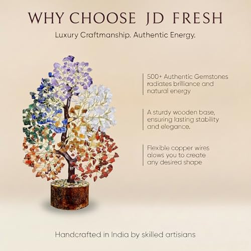 Image of JD FRESH 500 Beads Crystal Tree /7 Chakra Crystal Tree /Showpiece Good Luck and Positive Energy /Showpiece for Living Room /Natural Healing Gemstones Money Tree /Lucky Tree for Good Luck (Multicolor)