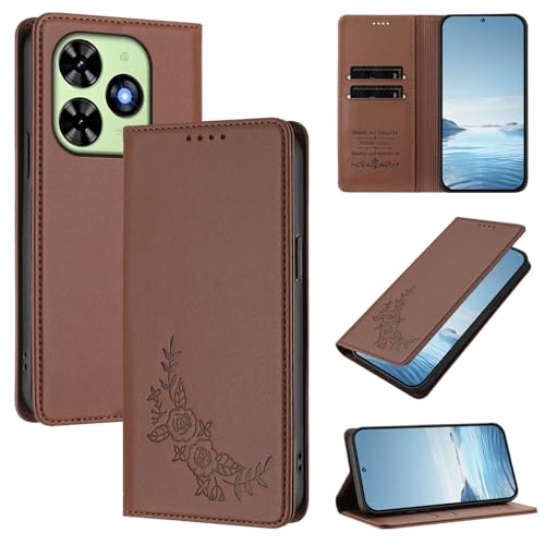 �X�}�z�P�[�X �Ή��@�� for Tecno Spark Go 2024,�Ή��@�� for Tecno Pop 8 / Pop 10C �yRFID�u���b�N�z�y�J�[�h�z���_�[�t�����z �}�O�l�b�g�J�� �X�^���h�@�\�t���z�X�}�z�P�[�X Brown