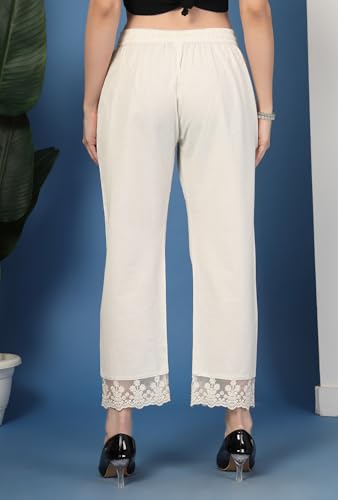 Image of Pistaa's Women's Pure Cotton Regular Hem Design Solid Palazzos