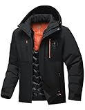 BANTREK Men's Winter Jacket Waterproof Ski Snow Coat Windproof Snowboard Hooded Raincoats with Warm Graphene lining (Black,X-Large)
