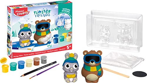 Maped - Set De Manualidades Para Niños - Plaster Friends Invierno - Moldeado De Yeso - A Partir De 5 Años - Incluye 2 Recipientes Para Moldear, Mezcla Y Pinturas