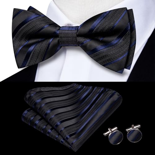 Image of Dubulle Mens Paisley Striped Bowtie Set Pre-tied Bowtie for Men and Pocket Square Set Wedding Business