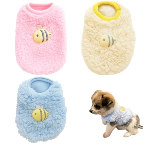 3 Pcs Kitten Clothes, Yorkie, Teacup Dog Clothes, Colorful Chihuahua Puppy Cat Vest with Bee Pattern, Winter Warm Puppy Pet Clothes Sweater Shirt Vest, Cute Jumper for Mini Newborn Dogs(XXXS)
