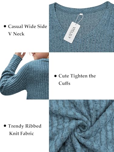 Image of VISLILY Womens-Plus-Size-Dressy-Tops Casual V Neck Long Sleeve Knit Sweater