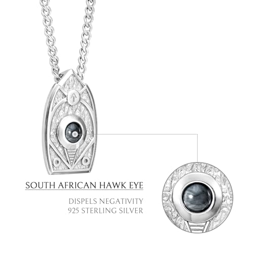 AWNL Men's Sterling Silver Pendant Necklace Hawk Eye Natural Gemstone Tiwaz Moving Ball Necklace with Stainless Steel Chain Gift for Men 24 Inch - Image 5