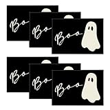 Artoid Mode Boo Ghost Halloween Placemats Set of 6, 12x18 Inch Seasonal Black Holiday Table Mats for Party Kitchen Dining Decoration