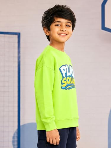 Image of KiddoPanti Boys Solid Round Neck Full Sleeve Fleece Sweatshirt | 60% Cotton 40% Polyester | Soft Warm Winter Pullover | Ribbed Cuffs & Hem | Casual Winter Sweatshirt for Kids