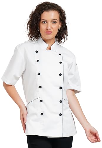 Women's Traditional Chef Coat WHITE Half Sleeve, Restaurant Cooking (3X_Large)