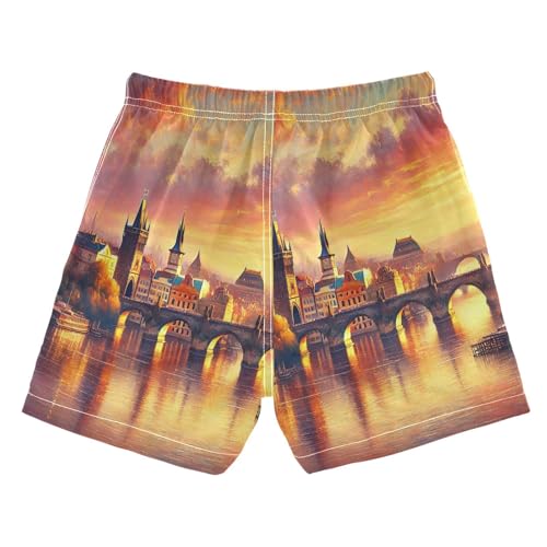 River Bridge Romantic Boys Swim Trunks Quick Dry Toddler Swimsuit Boy Bathing Suits Board Shorts Swimwear 5T Multi2