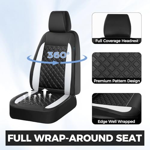 Image of FLORICH Seat Covers, Front Seat Covers 2 PCs, Automotive Seat Cover for Cars, Luxury Leather Universal Seat Cover Accessories Fit for Most Cars SUV Truck Sedans(White)