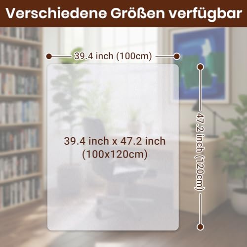 COSYLAND Bodenschutzmatte Bürostuhl Transparent 100x120 cm – rutschfeste Unterlage für Hartboden, Schreibtischstuhl Unterlage klar, Nicht für Teppich geeignet