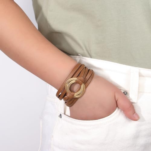 hotoo Circle Charm Bracelets for Women Handmade Leather Wrap Bracelets for Couples Friendship Bracelet Bohemian Cuff Bangle Boho Jewelry Gift3