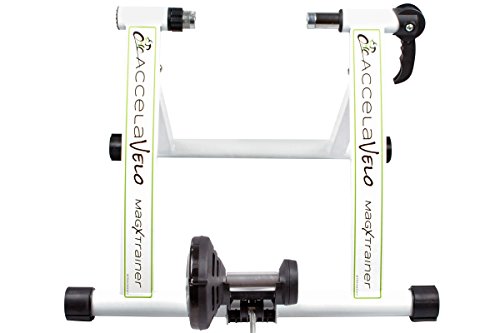 AccelaVelo Mag-X Indoor Magnetic Bike Trainer – Features Constant Magnetic Resistance & Quick Release Wheel Lock – Ride Your Bike Like A Pro Indoors – 2-Year Warranty – White & Black