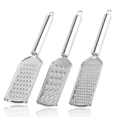 3 Stück Käsereibe, Handreibe Edelstahl Küchenreibe, Kleine Reibe, für Karotten Weichkäse Melonenschäler Schokolade Obst- und Gemüsereibe Käsereibe, (3 Verschiedene Lochgrößen)