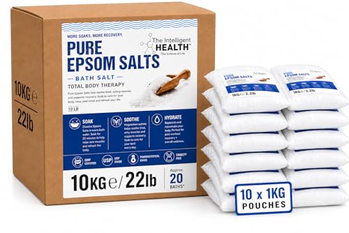 Pure Epsom Salts | Magnesium Sulphate Bath Salt | 10 Kg Pack by The Intelligent Health | Ideal for Relieving Sore Muscles | Reduces Inflammation