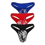 DURINM Perizoma G String Slip Tanga Uomo Sexy Pizzo Intimo 3 Pezzi Uomini Hot Vita Bassa Elastici Thong Mankini Maschile Mutande