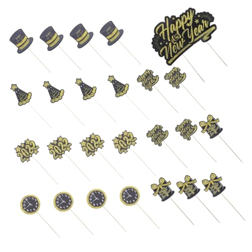 VILLFUL 25pcs Party Decoration Sticks Girl Christmas Ornaments 2022 New Year 2022 Christmas New Year Backdrop Glitter Number Christmas Decor Decoration Kit Boy Paper Cake Dessert