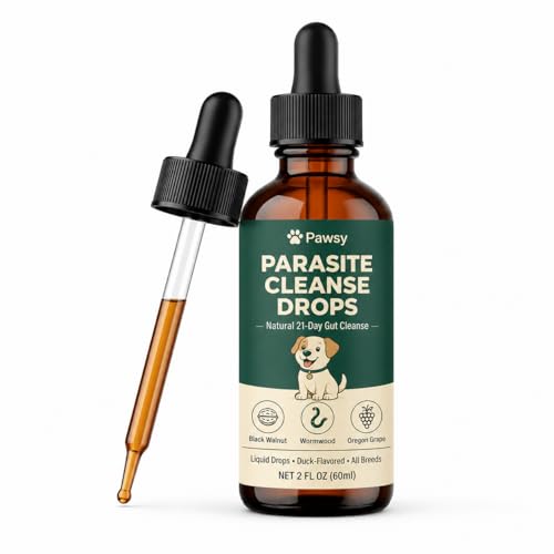 Pawsy Parasite Cleanse Drops Herbal Digestive Support Liquid for Dogs Daily Gut Wellness Formula with Probiotic Blend for Small Medium & Large Dogs 2 Fl Oz