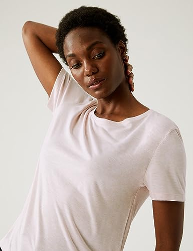 Image of Marks & Spencer Womens Solid Polyester Blend Crew Neck Relaxed Fit T Shirt