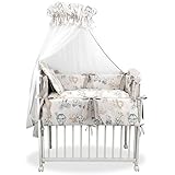 Baby Delux Beistellbett Babybett Stubenwagen weiß 90x40 mobil mit Rädern inkl. Matratze Bettwäsche Set (Zoo beige Mint)