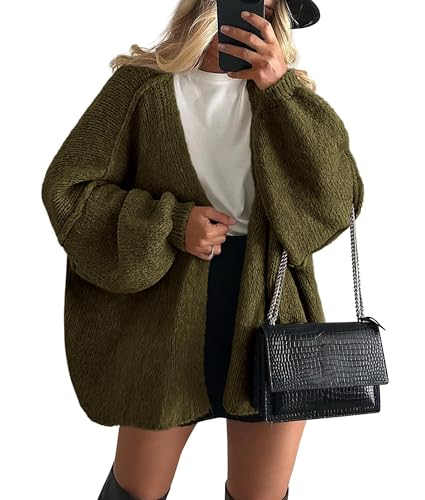 Image of PRETTYGARDEN Womens Oversized Cardigan Sweaters 2026 Fall Long Lantern Sleeve Knit Open Front Lightweight Sweater
