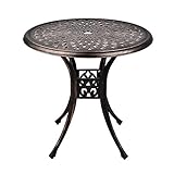 OKIDA 31” Round Cast Aluminum Dining Table, Outdoor Patio Retro Bistro Dining Table, Conversation...